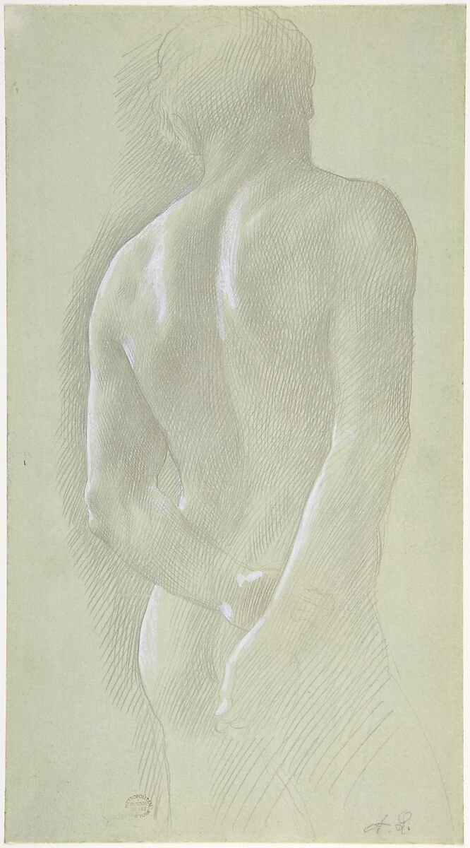 Study of a Figure, Alphonse Legros  French and British, Graphite, touched with white on gray-green prepared paper