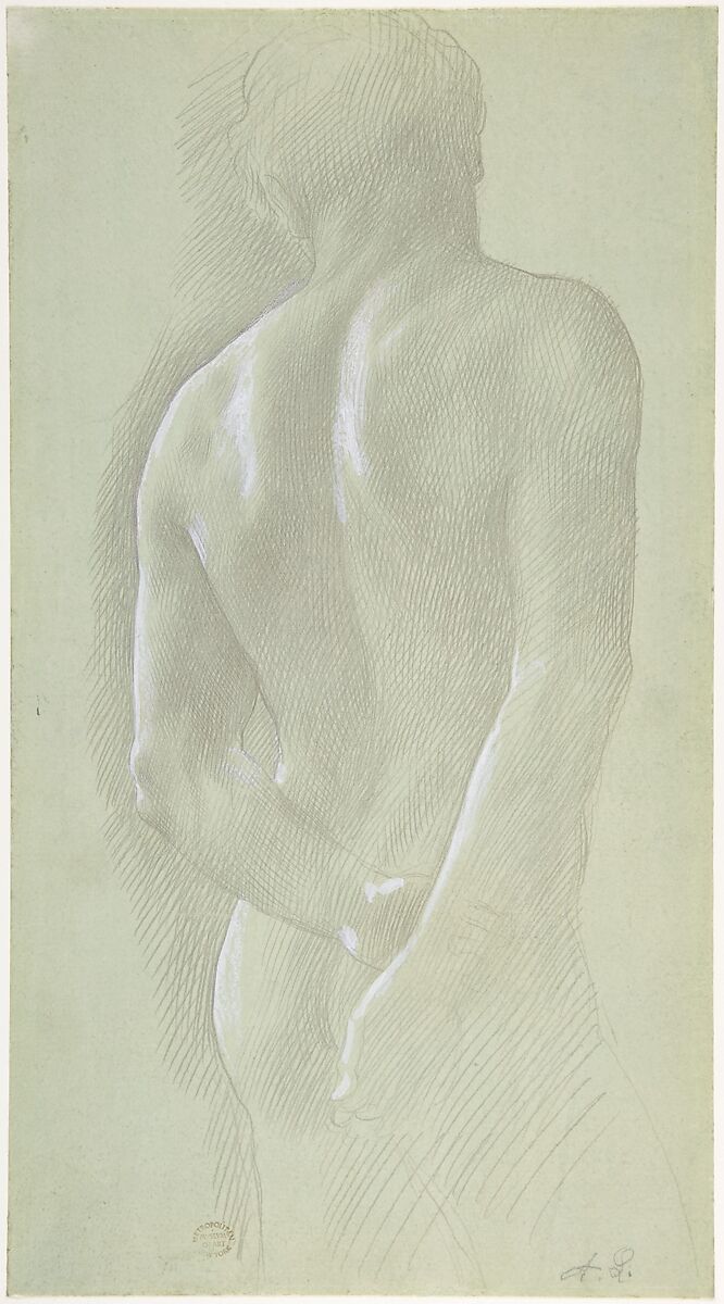 Study of a Figure, Alphonse Legros (French, Dijon 1837–1911 Watford, Hertfordshire), Graphite, touched with white on gray-green prepared paper 