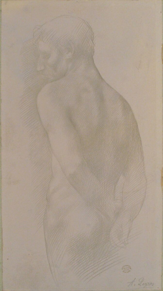 Study of a Figure, Alphonse Legros (French, Dijon 1837–1911 Watford, Hertfordshire), Metalpoint on blue washed paper