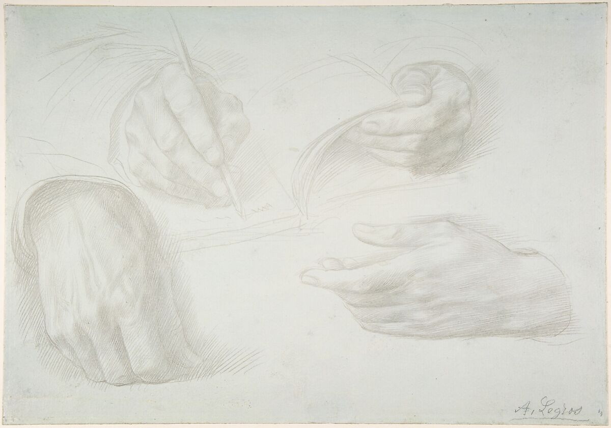 Studies of Hands, Alphonse Legros (French, Dijon 1837–1911 Watford, Hertfordshire), Metalpoint on prepared paper 