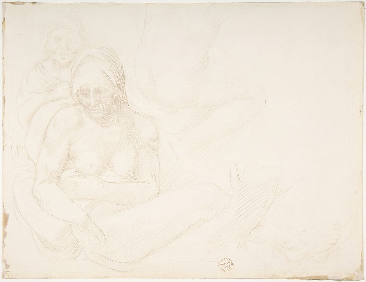 Figures from "The Deluge" of Michelangelo, Alphonse Legros (French, Dijon 1837–1911 Watford, Hertfordshire), Metalpoint 