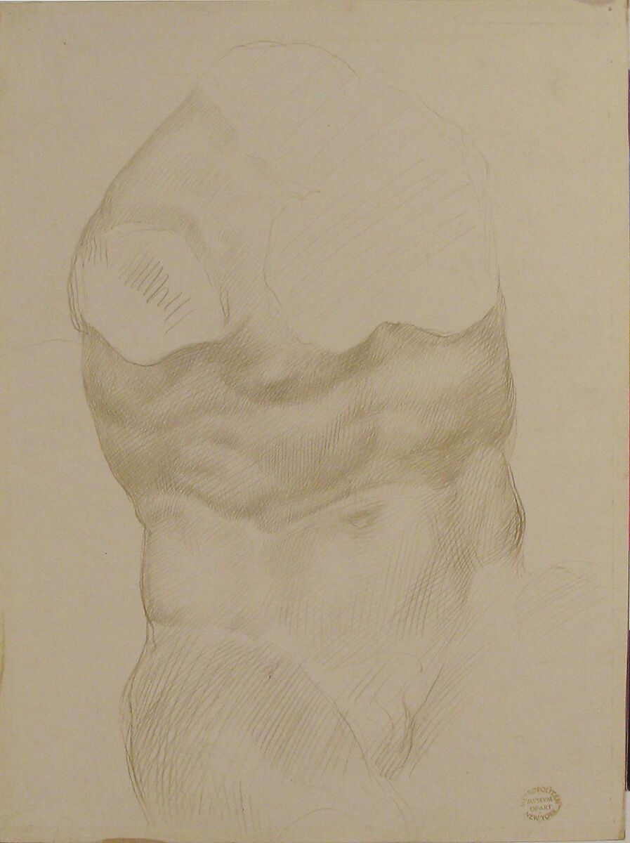 Torso of the Belvedere, Alphonse Legros (French, Dijon 1837–1911 Watford, Hertfordshire), Metalpoint on white paper
