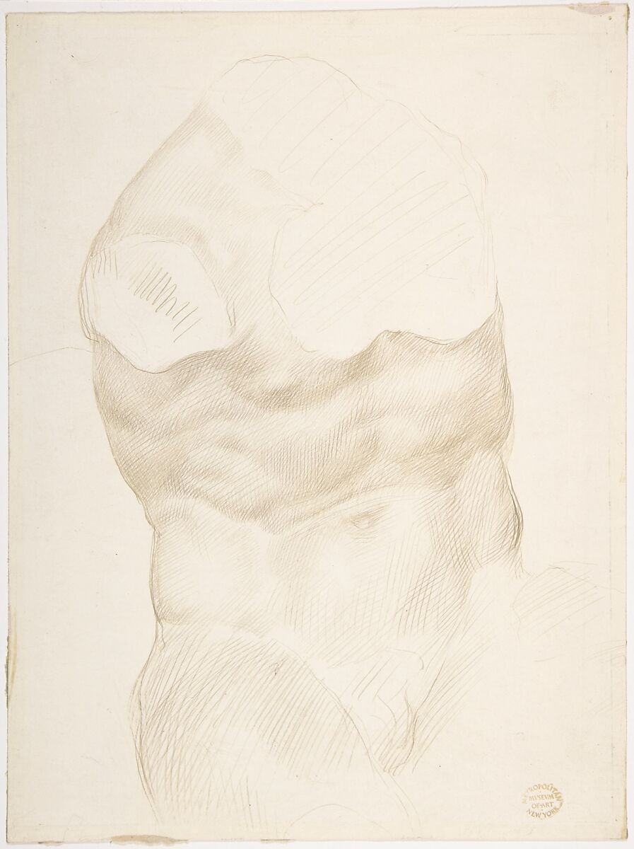 Torso of the Belvedere, Alphonse Legros (French, Dijon 1837–1911 Watford, Hertfordshire), Metalpoint on white paper 