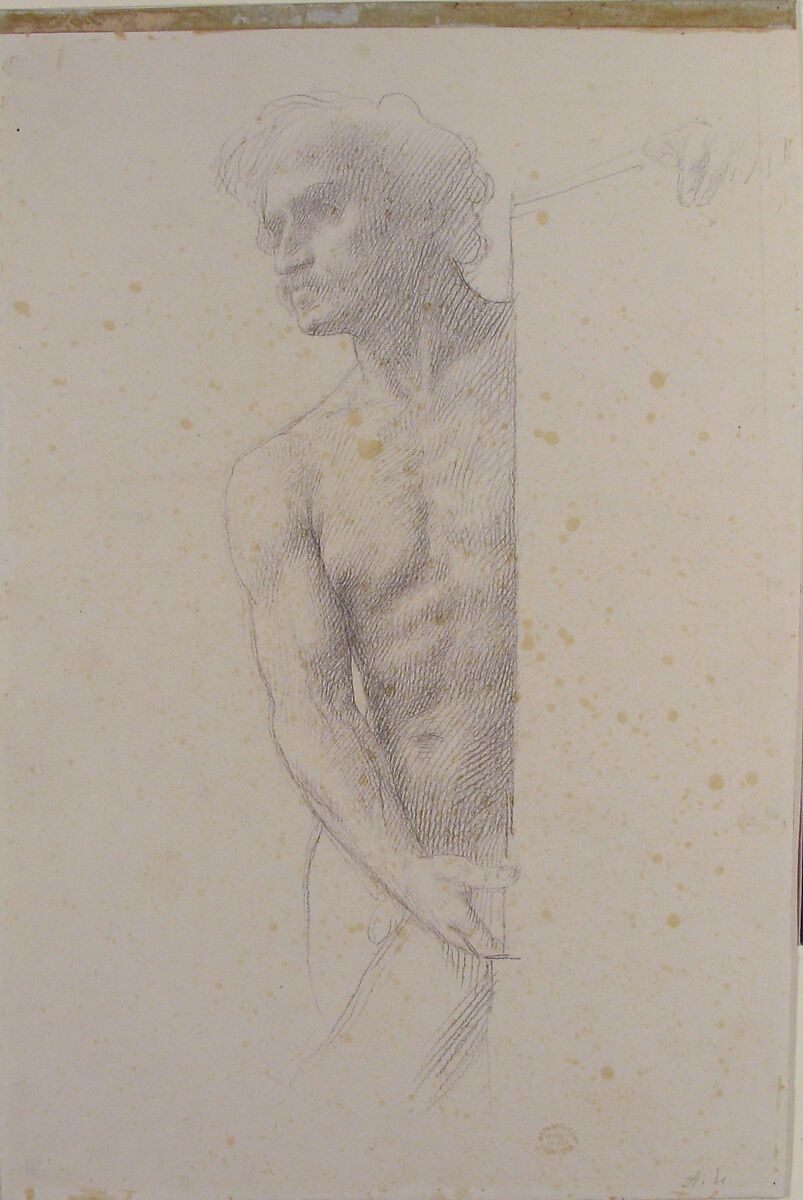 Study of a Figure, Alphonse Legros (French, Dijon 1837–1911 Watford, Hertfordshire), Black chalk on white paper