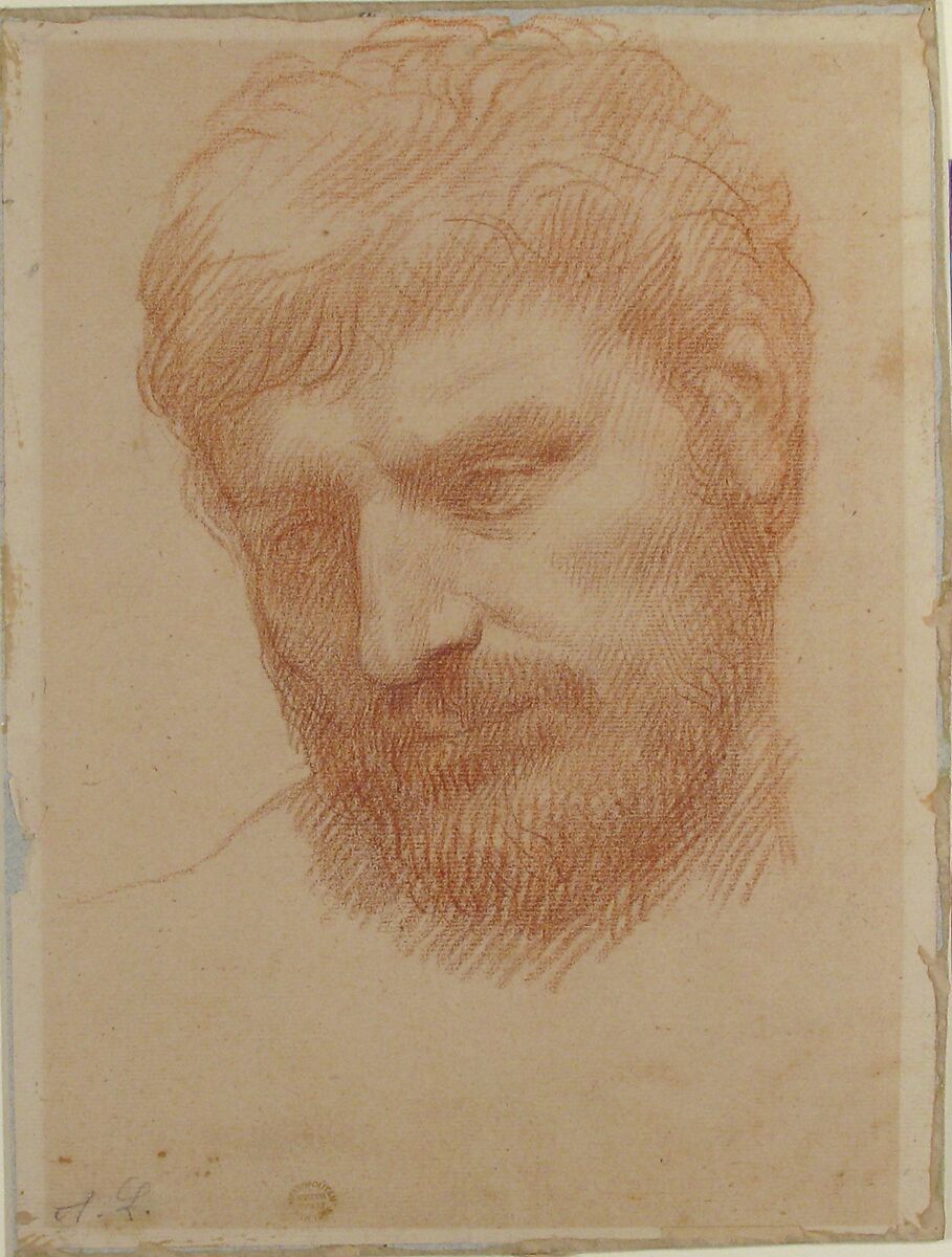 Head of a Man, Alphonse Legros (French, Dijon 1837–1911 Watford, Hertfordshire), Red chalk on light buff paper