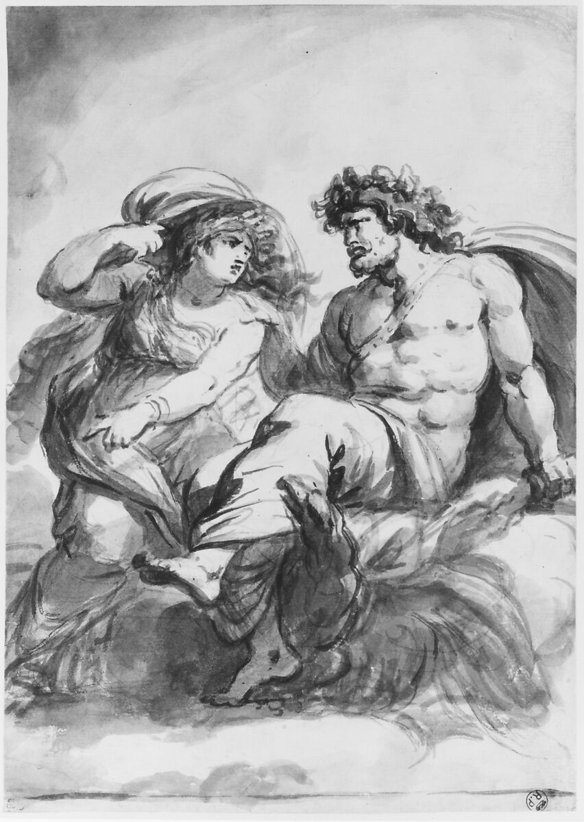 Jupiter and Ceres, Antoine François Callet (French, Paris 1741–1823 Paris), Brush and gray and black wash over black chalk