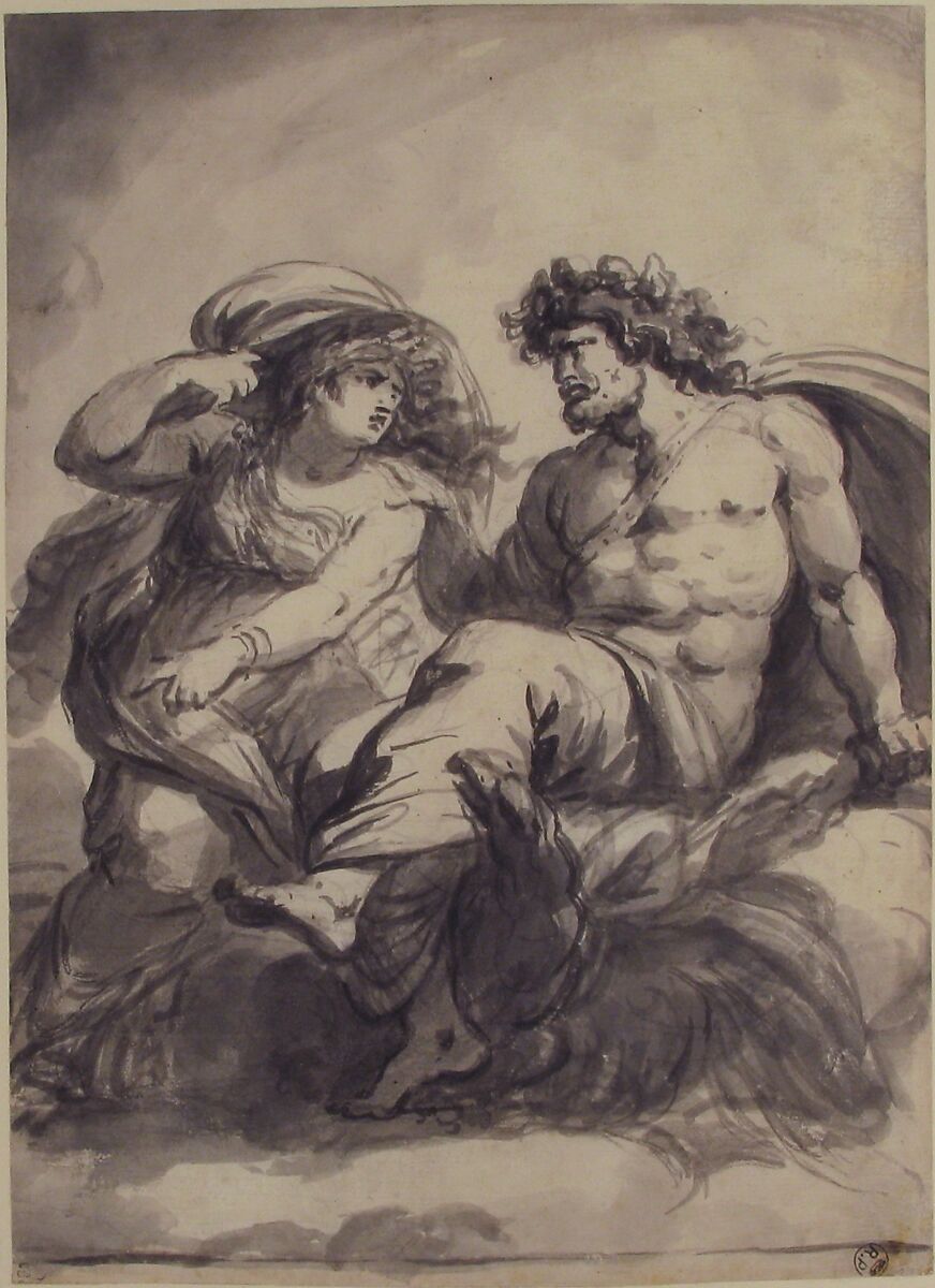 Jupiter and Ceres, Antoine François Callet (French, Paris 1741–1823 Paris), Brush and gray and black wash over black chalk
