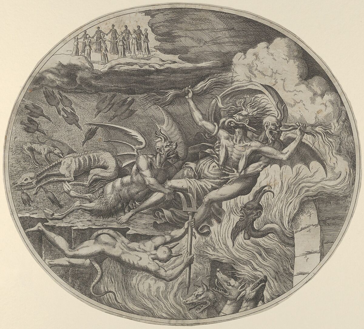 Envy, from "The Seven Deadly Sins", Léon Davent (French, active 1540–56), Etching 