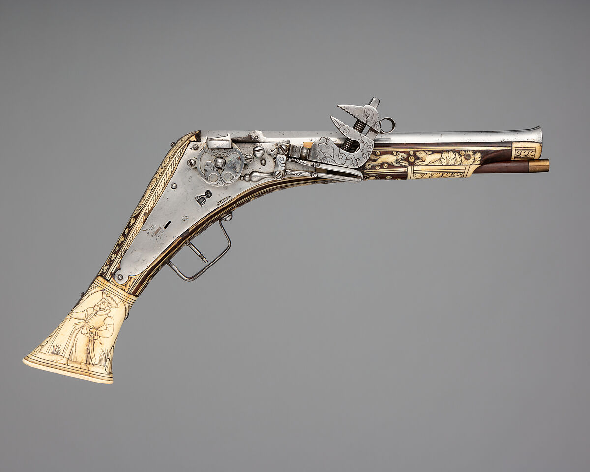 Pair of Wheellock Pistols, Steel, wood, ivory, German, Nuremberg