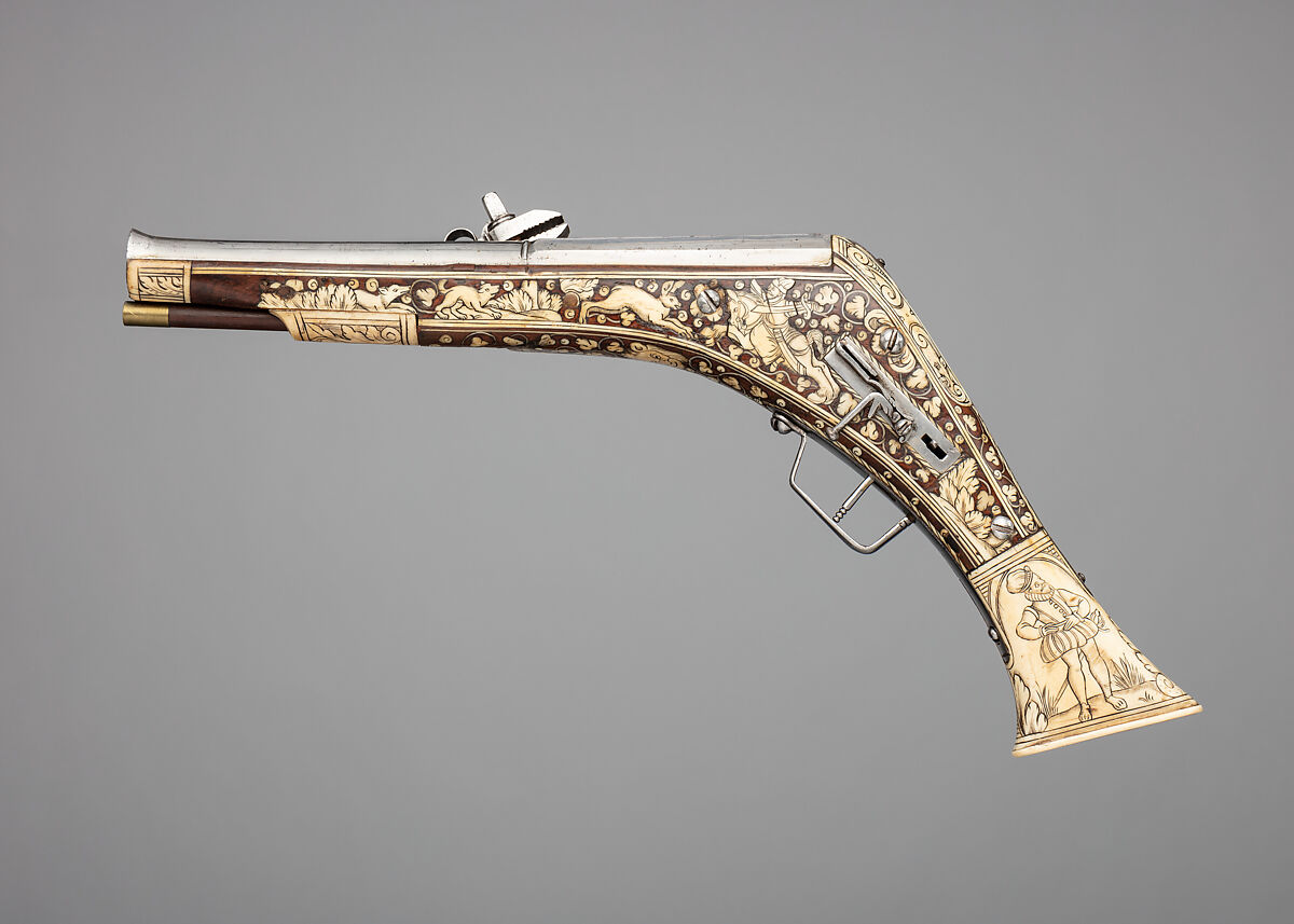 Pair of Wheellock Pistols, Steel, wood, ivory, German, Nuremberg