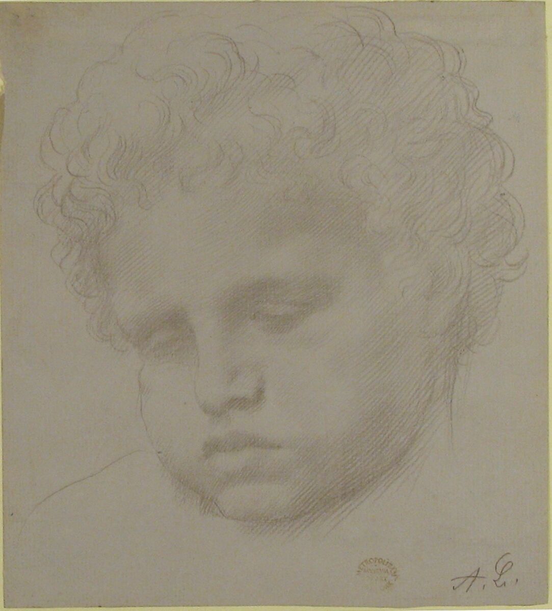 Study of a Head, Alphonse Legros (French, Dijon 1837–1911 Watford, Hertfordshire), Graphite on gray paper
