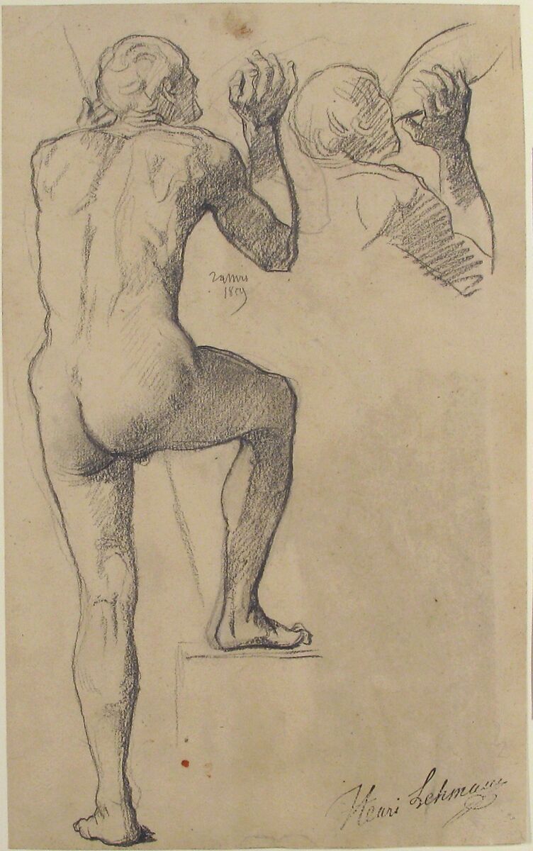 Back View of a Male Nude, Henri Lehmann (French, Kiel 1814–1882 Paris), Graphite