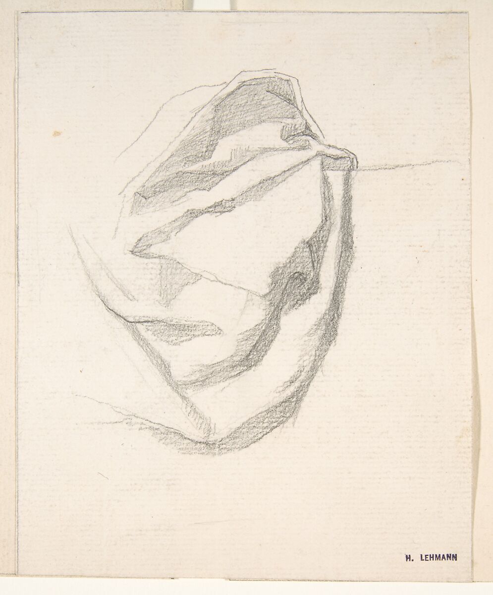 Study of Drapery, Henri Lehmann (French, Kiel 1814–1882 Paris), Graphite 