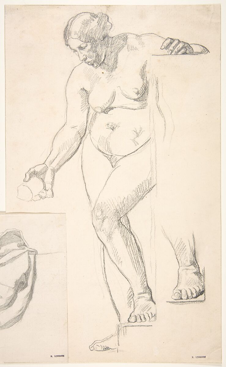 Standing Nude Female Figure, Henri Lehmann (French, Kiel 1814–1882 Paris), Graphite 