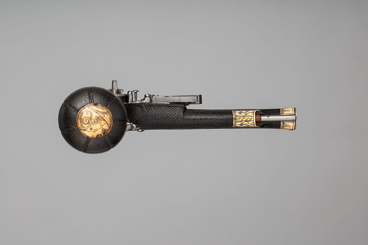 Wheellock Pistol, Wood (ebony), steel, ivory, German, Liegnitz