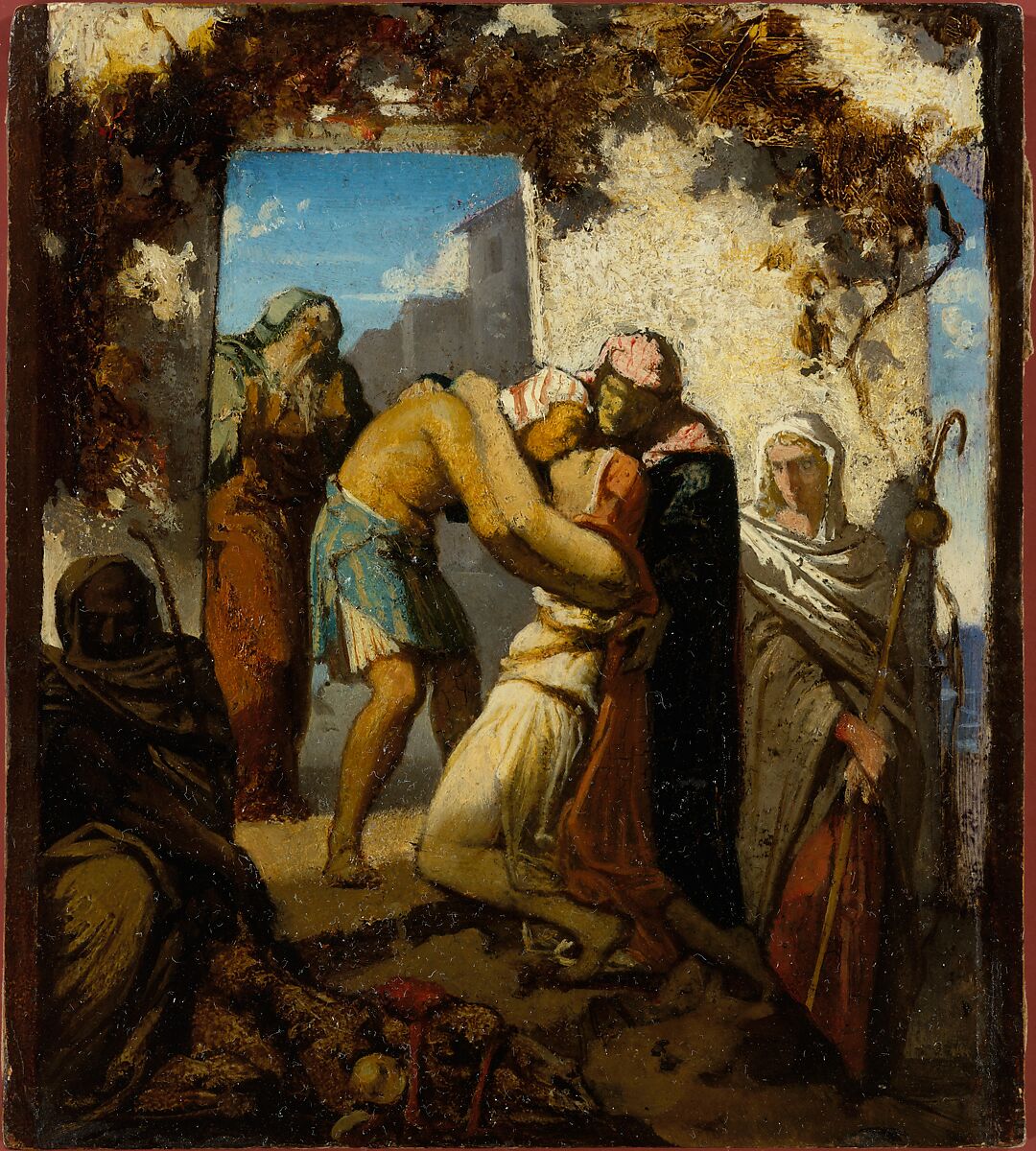 A Scene from the Story of Tobit, Henri Lehmann (French, Kiel 1814–1882 Paris), Oil paint on paper, mounted on cardboard