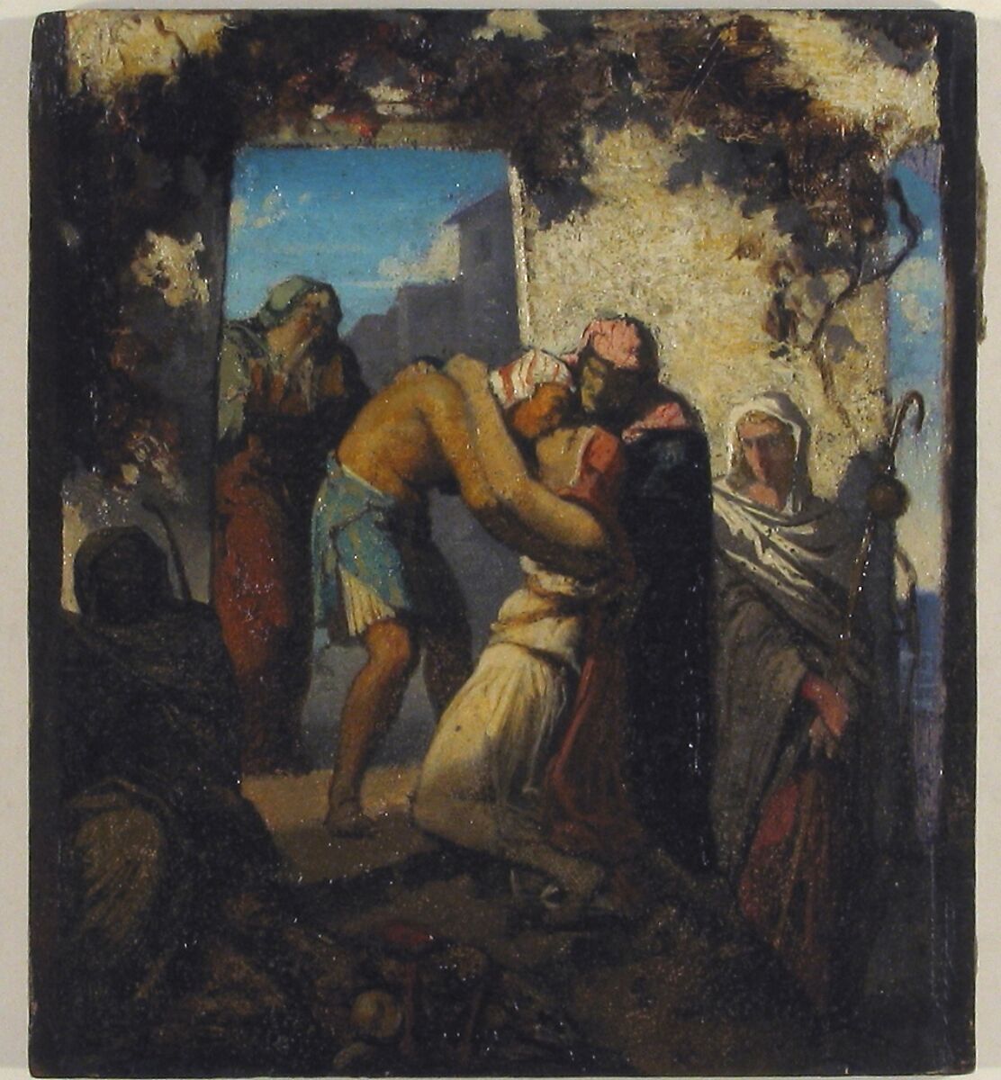 A Scene from the Story of Tobit, Henri Lehmann (French, Kiel 1814–1882 Paris), Oil paint on paper, mounted on cardboard