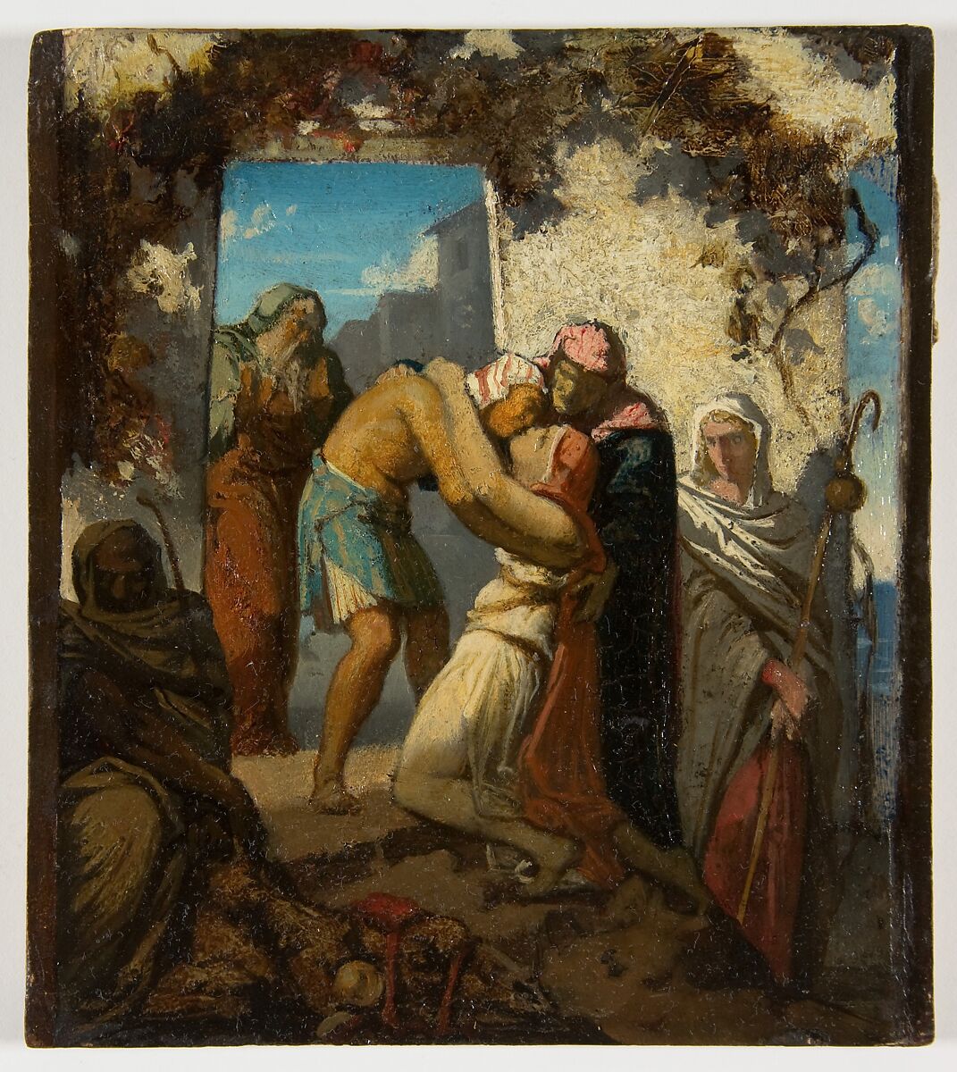 A Scene from the Story of Tobit, Henri Lehmann (French, Kiel 1814–1882 Paris), Oil paint on paper, mounted on cardboard 