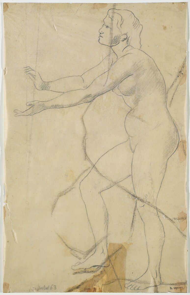 The Figure of Sarah, Bride of Tobias, Henri Lehmann (French, Kiel 1814–1882 Paris), Graphite on beige tracing paper