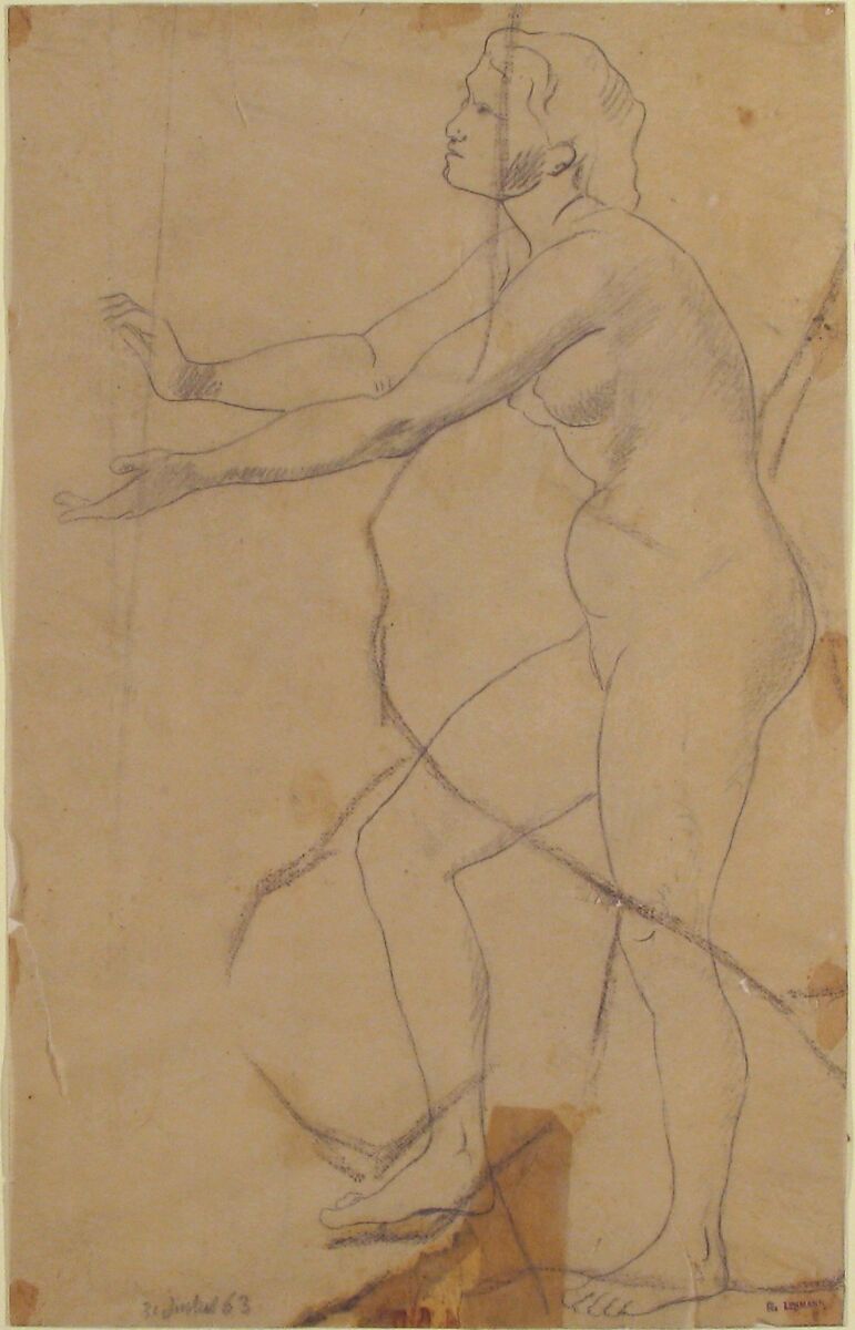 The Figure of Sarah, Bride of Tobias, Henri Lehmann (French, Kiel 1814–1882 Paris), Graphite on beige tracing paper