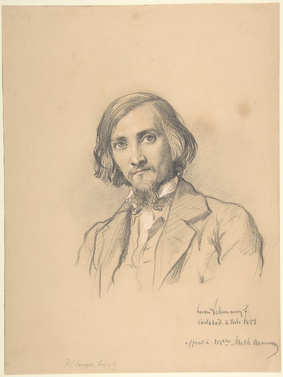 Portrait of Anton Heinrich Springer (1825–1895), Henri Lehmann (French, Kiel 1814–1882 Paris), Graphite, touches of red chalk, heightened with white, on tan paper 