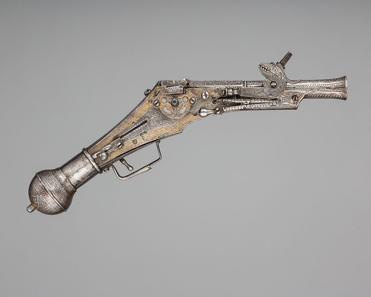 Two Wheellock Pistols, Iron, gold, German, Nuremberg 