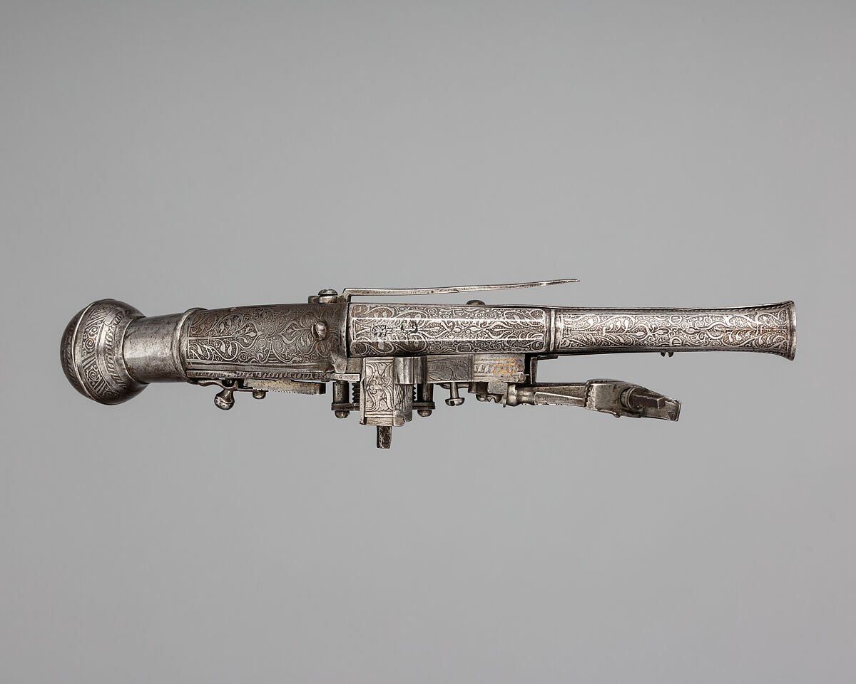 Two Wheellock Pistols, Iron, gold, German, Nuremberg