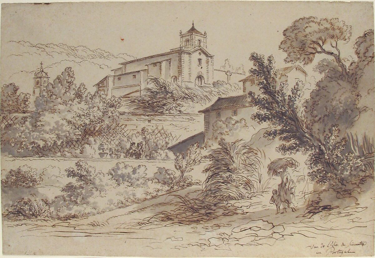The Church of São Martinho in Sintra, Portugal, Pierre Lélu (French, Paris 1741–1810 Paris), Pen and brown ink, brush and brown and gray wash, over traces of graphite