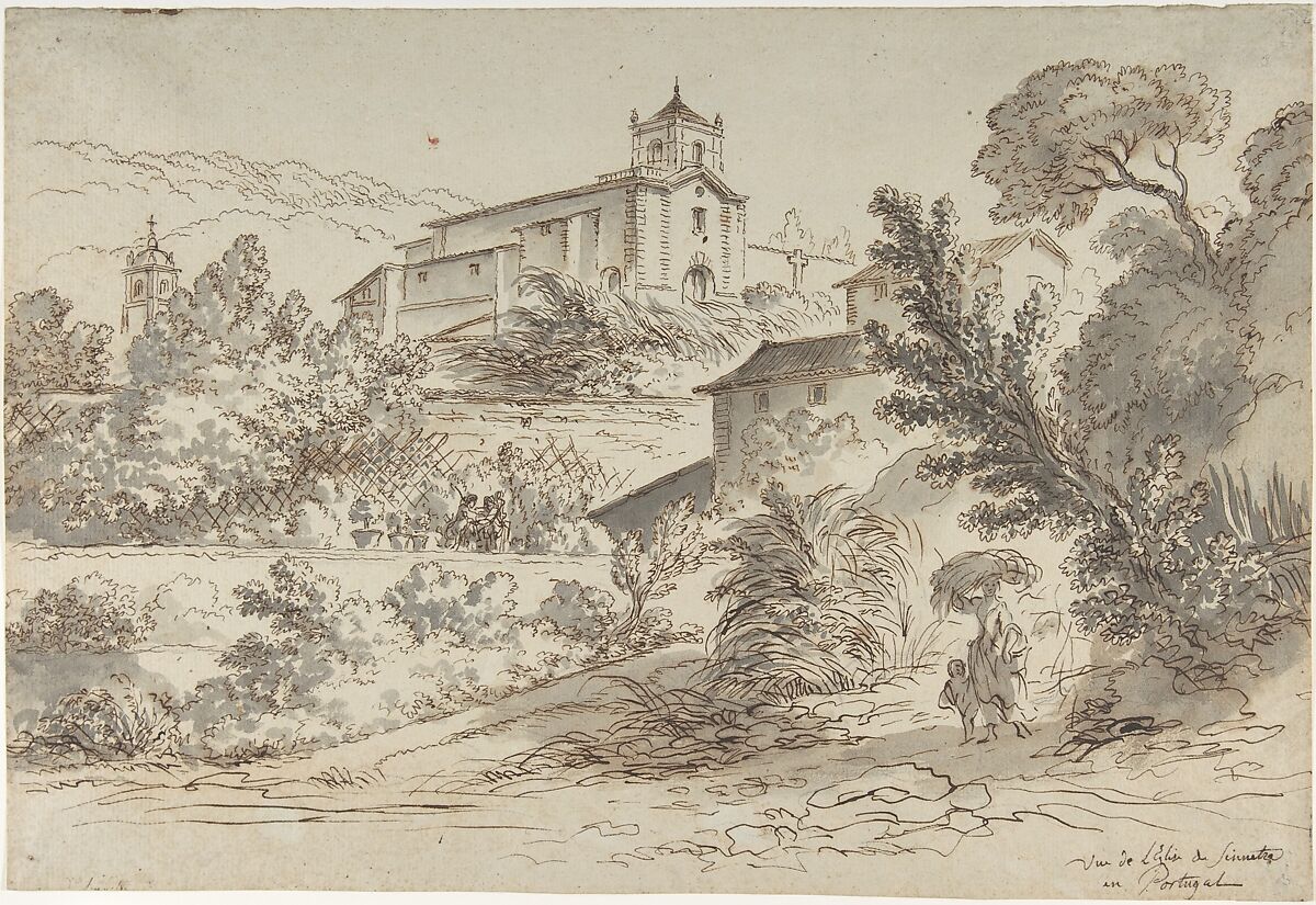 The Church of São Martinho in Sintra, Portugal, Pierre Lélu (French, Paris 1741–1810 Paris), Pen and brown ink, brush and brown and gray wash, over traces of graphite 