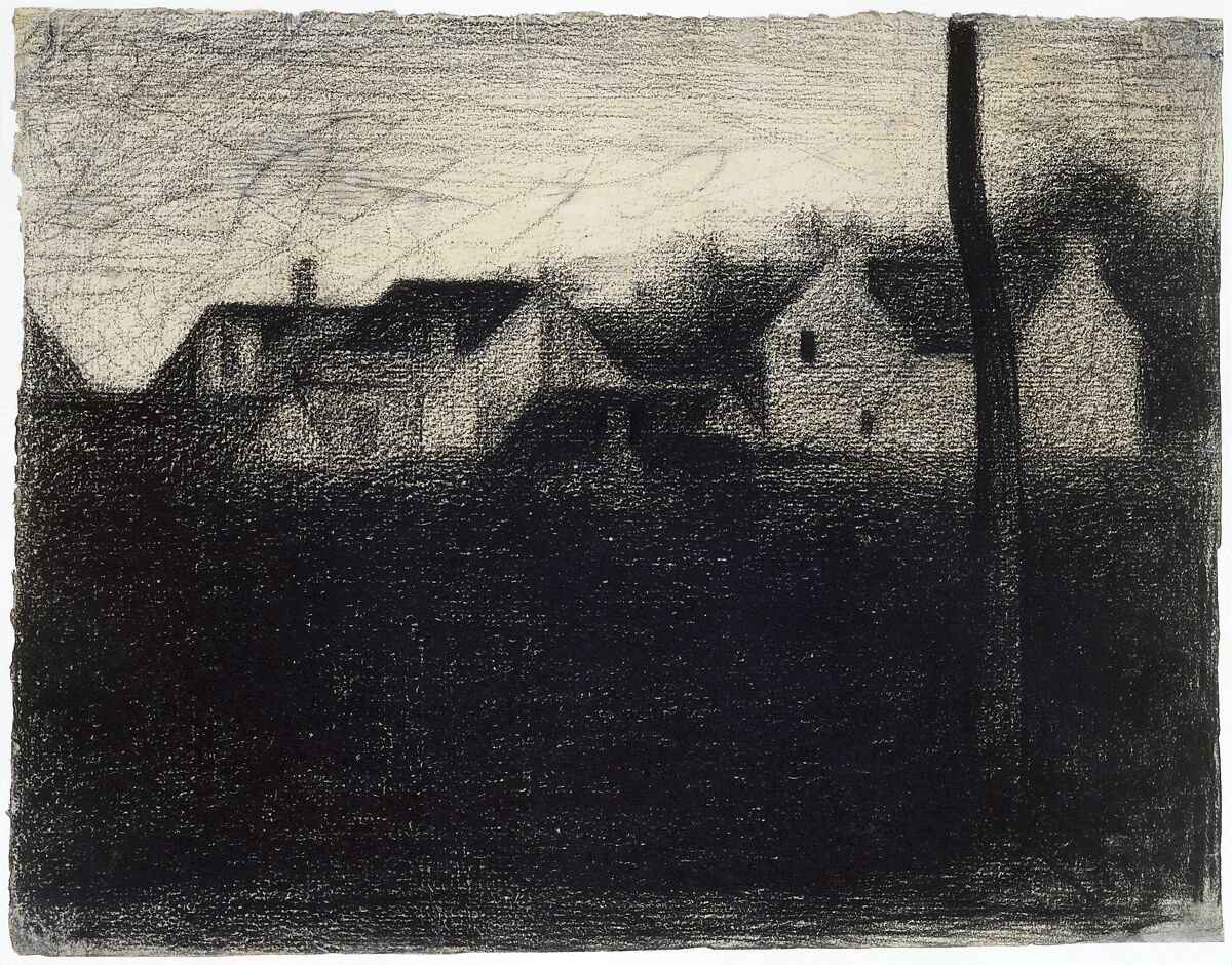 Landscape with Houses, Georges Seurat (French, Paris 1859–1891 Paris), Conté crayon