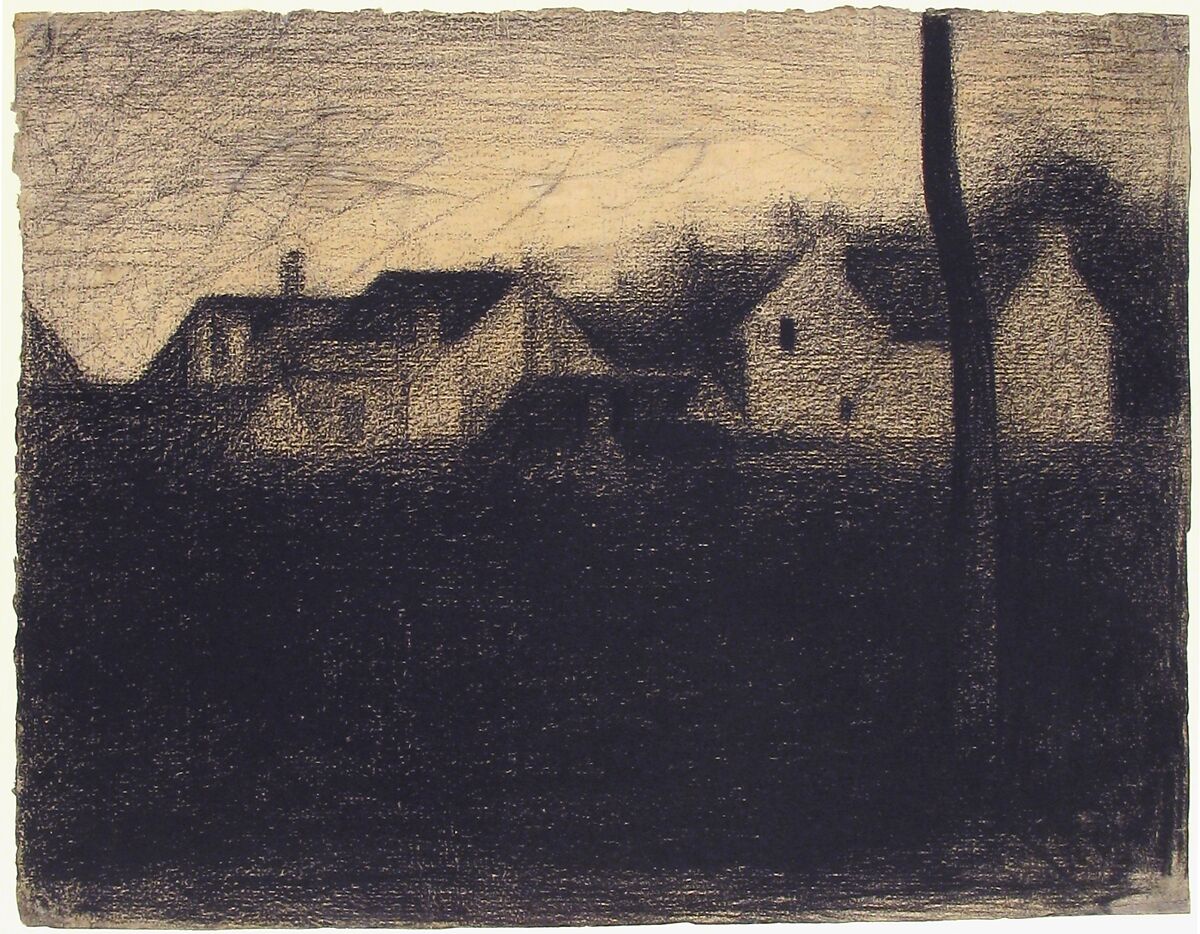 Landscape with Houses, Georges Seurat  French, Conté crayon