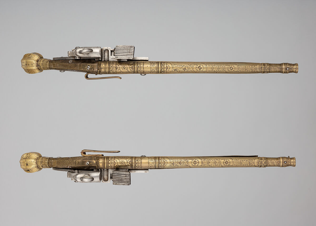 Pair of Miquelet Pistols, Brass, steel, Scottish