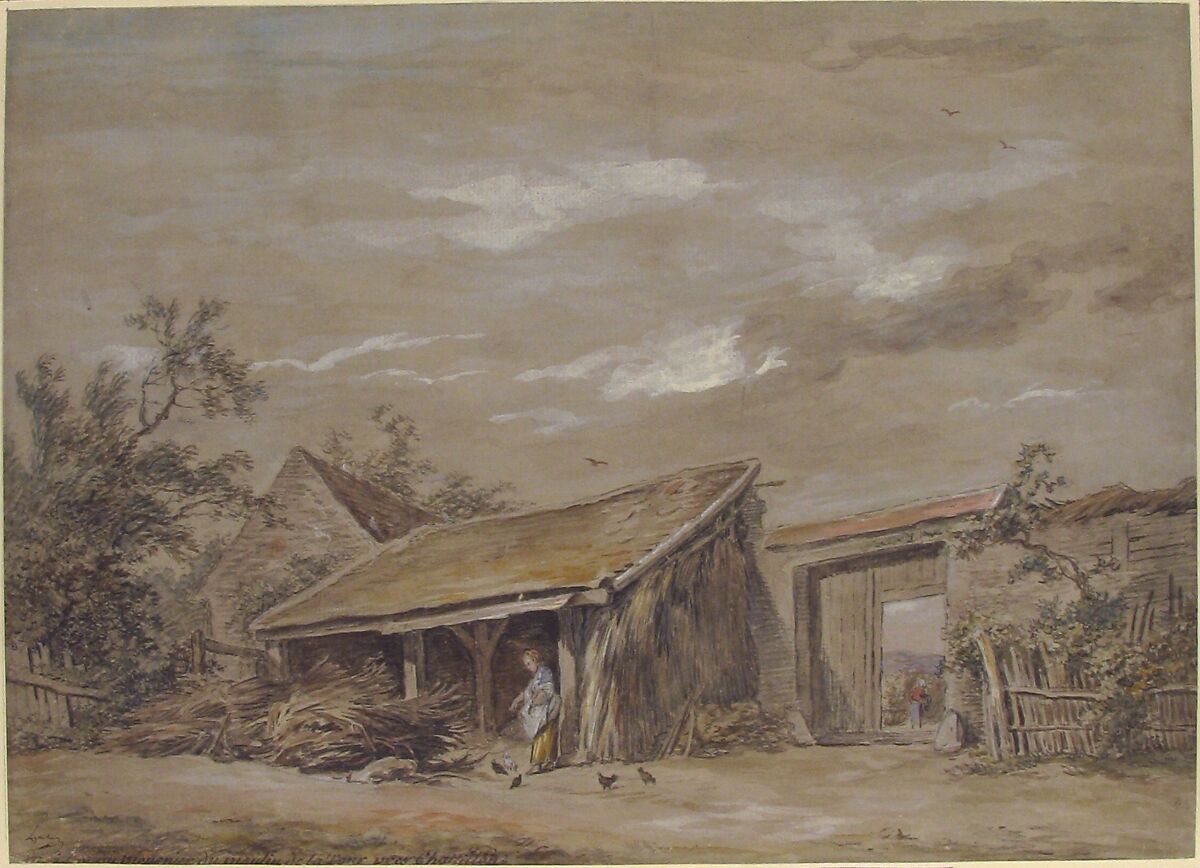 Farmyard, Jean-Baptiste-Denis Lempereur (French, Paris 1726–1796 Paris), Brush and brown wash, watercolor and gouache over black chalk on gray-brown washed paper