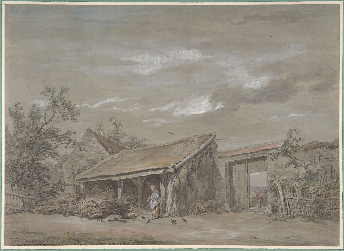 Farmyard, Jean-Baptiste-Denis Lempereur (French, Paris 1726–1796 Paris), Brush and brown wash, watercolor and gouache over black chalk on gray-brown washed paper 