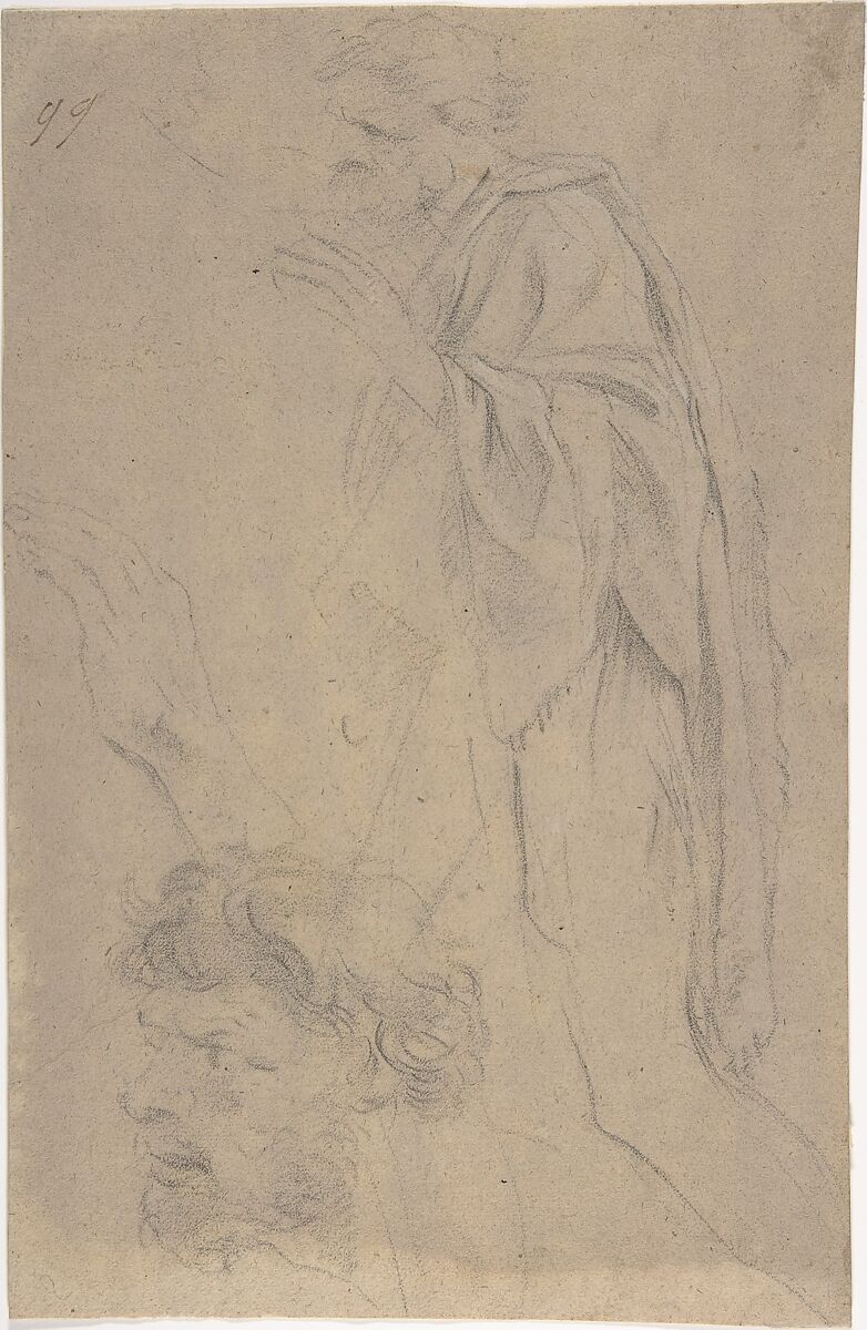 Figure Studies, Attributed to Anonymous, French, 17th century, Black chalk with traces of white chalk on brownish paper 