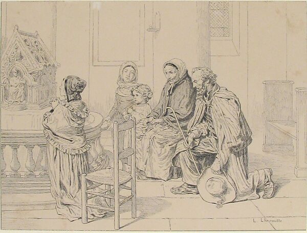 The Pilgrimage, Léon-Augustin Lhermitte (French, Mont Saint-Père 1844–1925 Paris), Pen and black ink over traces of graphite