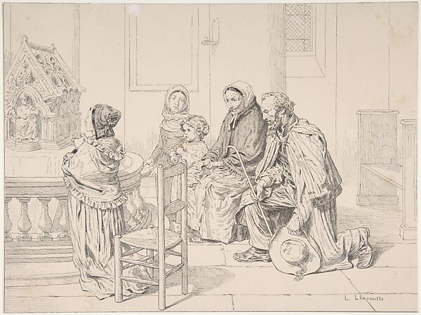 The Pilgrimage, Léon-Augustin Lhermitte (French, Mont Saint-Père 1844–1925 Paris), Pen and black ink over traces of graphite 