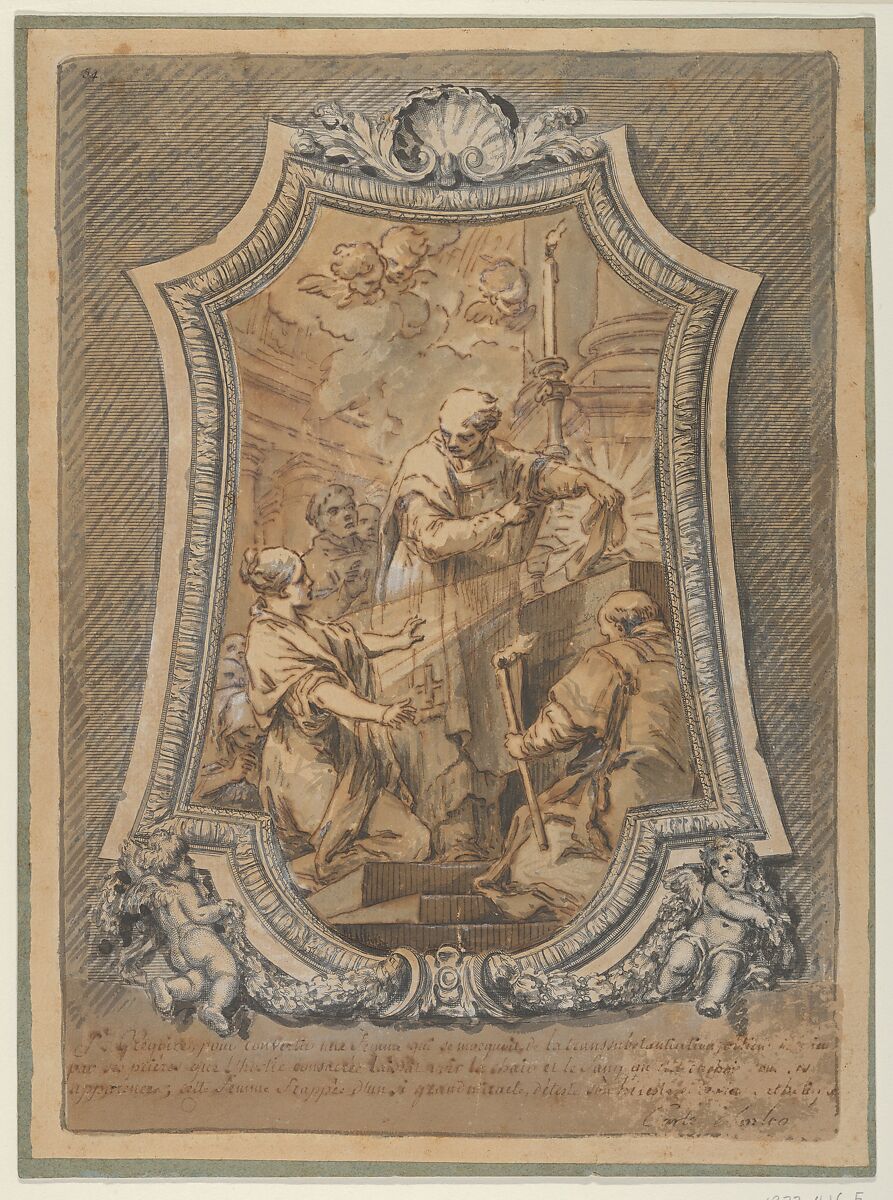 The Mass of St. Gregory, Carle (Charles André) Vanloo (French, Nice 1705–1765 Paris), Pen and brown ink, brown and gray wash, heightened with white. 