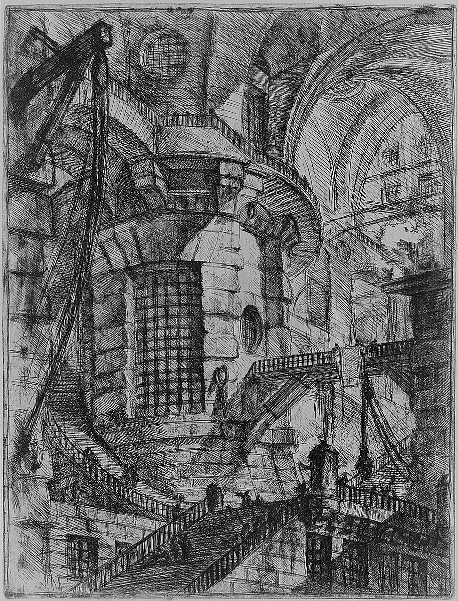 The Round Tower, from "Carceri d'invenzione" (Imaginary Prisons), Giovanni Battista Piranesi (Italian, Mogliano Veneto 1720–1778 Rome), Etching, engraving, sulphur tint or open bite, burnishing; first state of four (Robison)