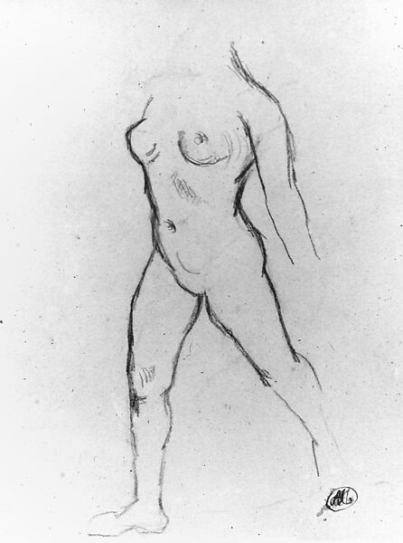 Study for "Action in Chains (Monument to Louis-Auguste Blanqui)" or "Île de France (Woman Walking in Water)", 1905-07, Aristide Maillol (French, Banyuls-sur-Mer 1861–1944 Perpignan), Black chalk on off-white wove paper