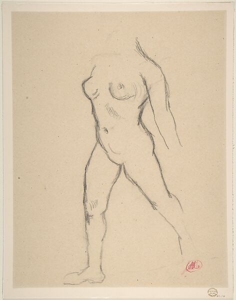 Study for "Action in Chains (Monument to Louis-Auguste Blanqui)" or "Île de France (Woman Walking in Water)", 1905-07, Aristide Maillol (French, Banyuls-sur-Mer 1861–1944 Perpignan), Black chalk on off-white wove paper 