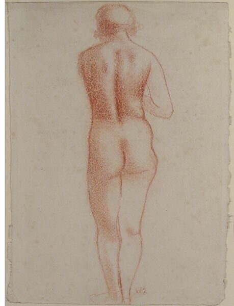 Standing Nude Seen from the Back, Aristide Maillol (French, Banyuls-sur-Mer 1861–1944 Perpignan), Red chalk on Montral paper