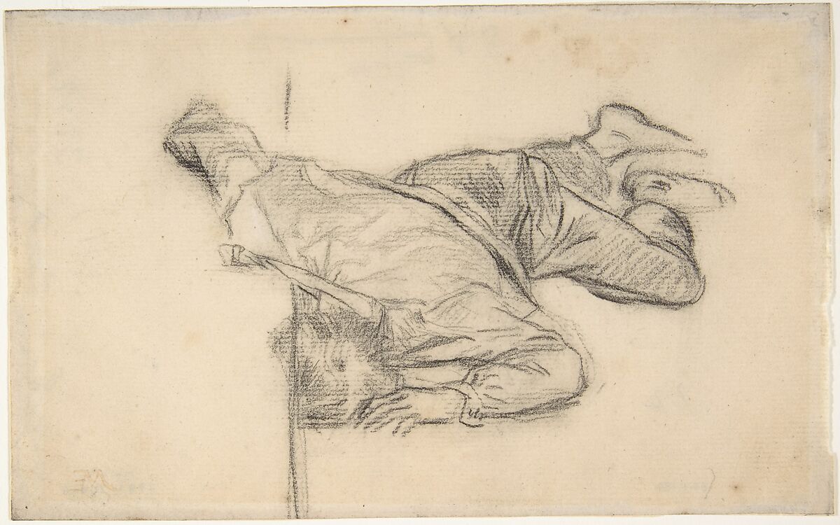 Dead Man, Ernest Meissonier (French, Lyons 1815–1891 Paris), Black chalk 
