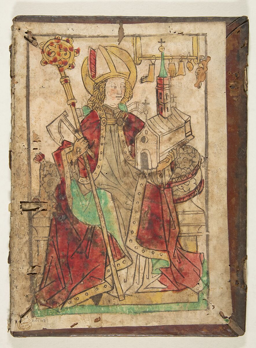 Saint Wolfgang, Casper (Upper German, Regensburg, ca. 1460), Woodcut, hand-colored 
