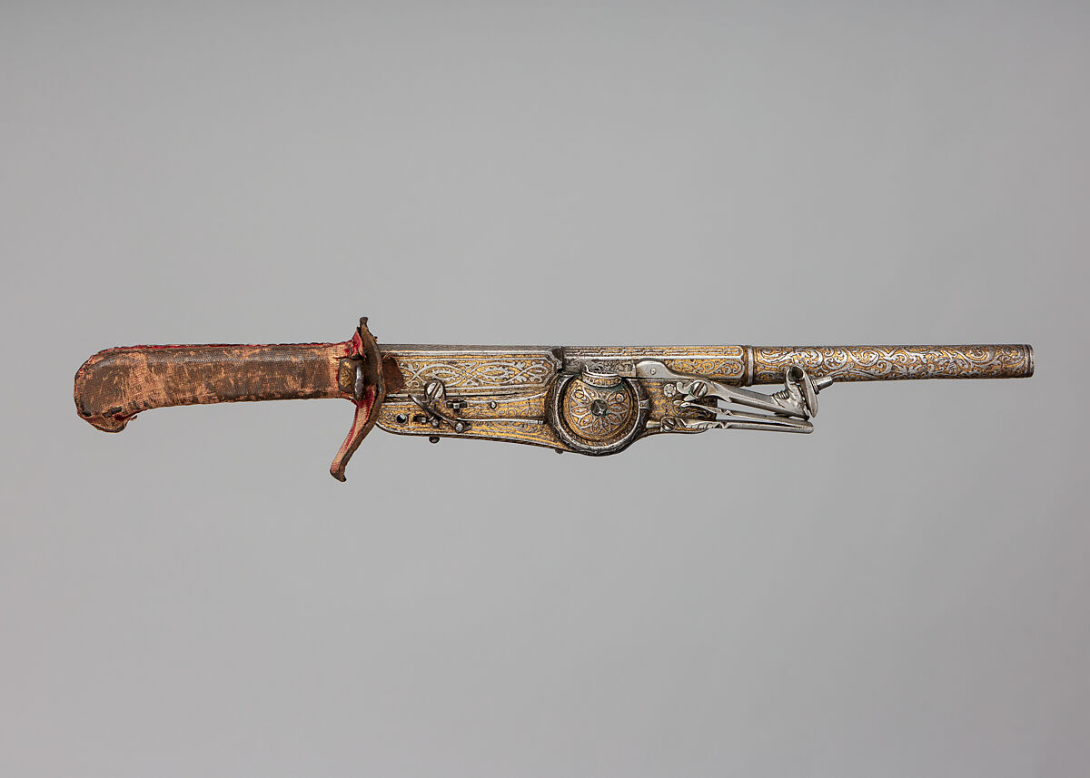 Wheellock Hunting Pistol with 
Sword Grip, Steel, gold, South German 