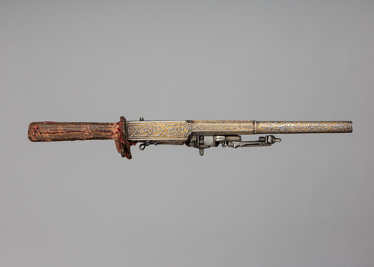 Wheellock Hunting Pistol with 
Sword Grip, Steel, gold, South German