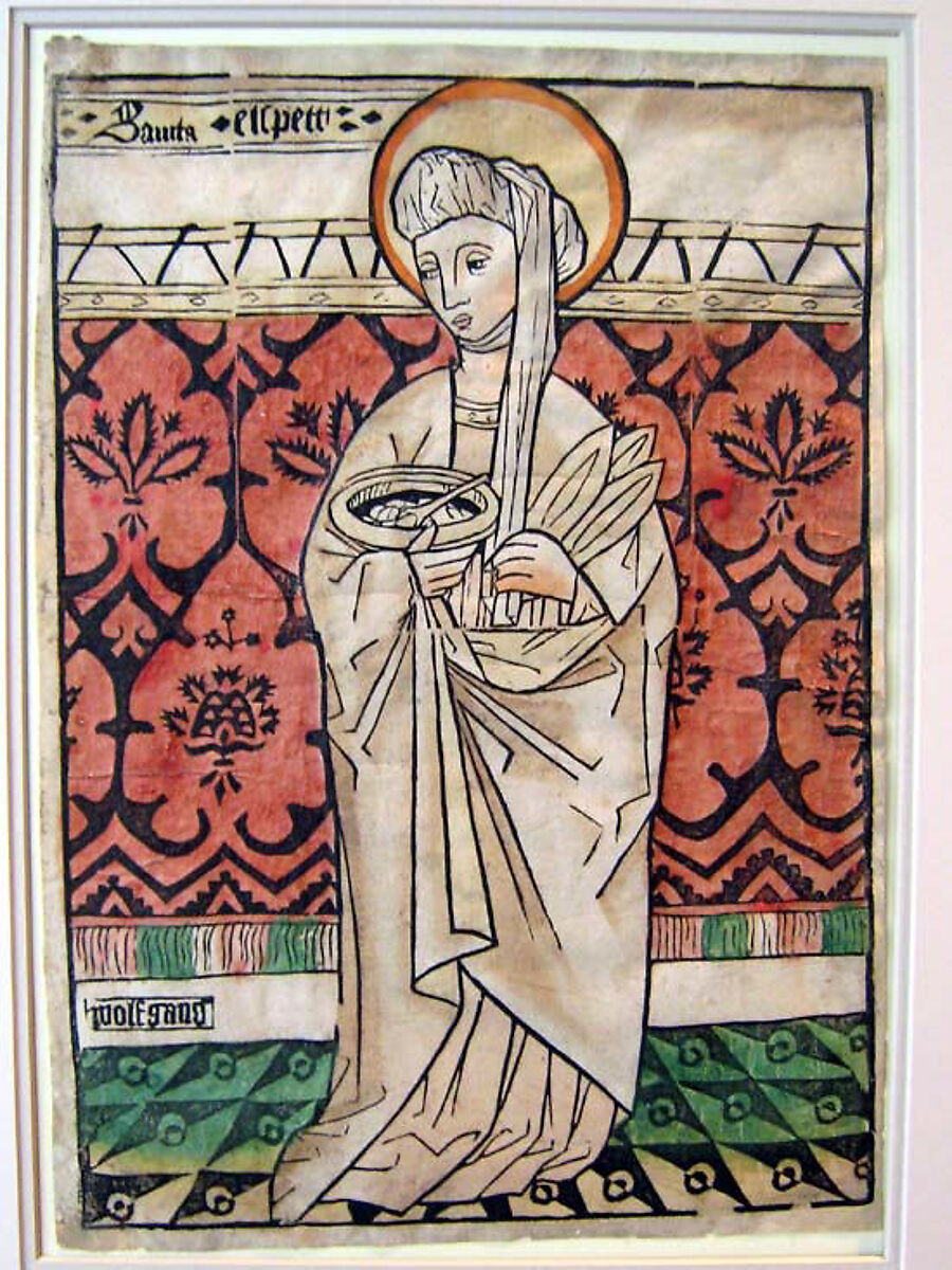Saint Elizabeth of Hungary, Wolfgang (German, Nuremberg, late 15th century), Woodcut, hand-colored
