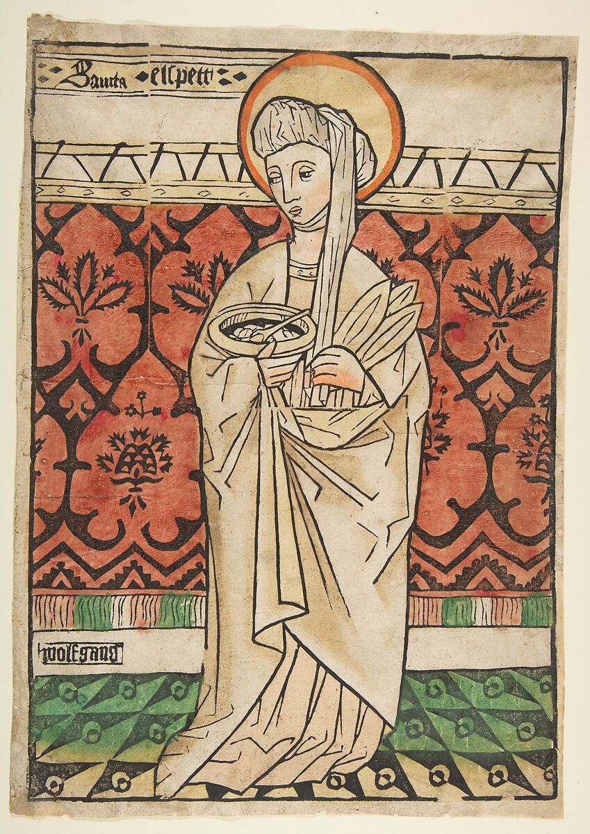 Saint Elizabeth of Hungary, Wolfgang  German, Woodcut, hand-colored