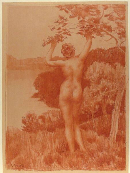 Nude Female Figure, Marie-Auguste-Emile-René Ménard (French, Paris 1862–1930 Paris), Red chalk