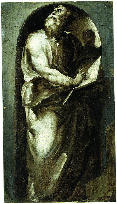 Saint Matthew, Domenico Beccafumi (Italian, Cortine in Valdibiana Montaperti 1484–1551 Siena), Brush with brown, beige, and cream-colored tempera and emulsion, on paper.